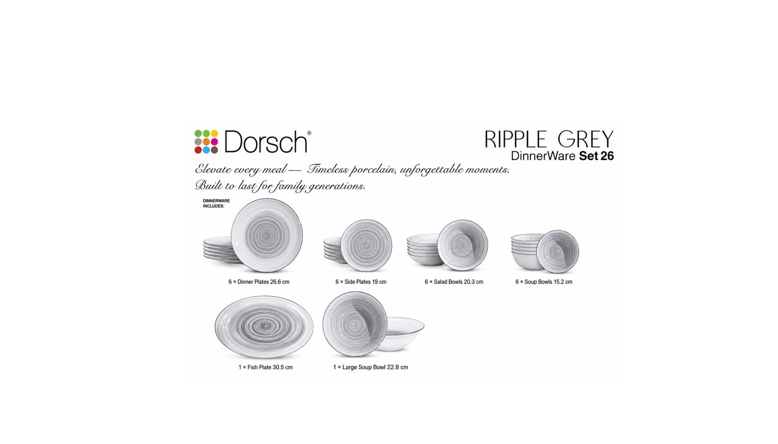 Ripple grey 26 PCS Porcelain Dinner Set DH-09396