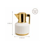 Ribbed white and gold Arabic coffee thermos 1 liter with luxury modern design on white background