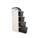 Slim Pro narrow storage trolley with 4 drawers, smoked finish and top lid on white background