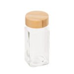 Clear Glass Spice Jars Set with Bamboo Lids and Shaker Caps