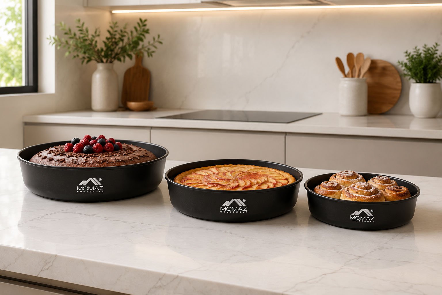 Valencia Series 3-piece black ceramic non-stick stackable oven pan set for cakes pastries and baking in Lebanon