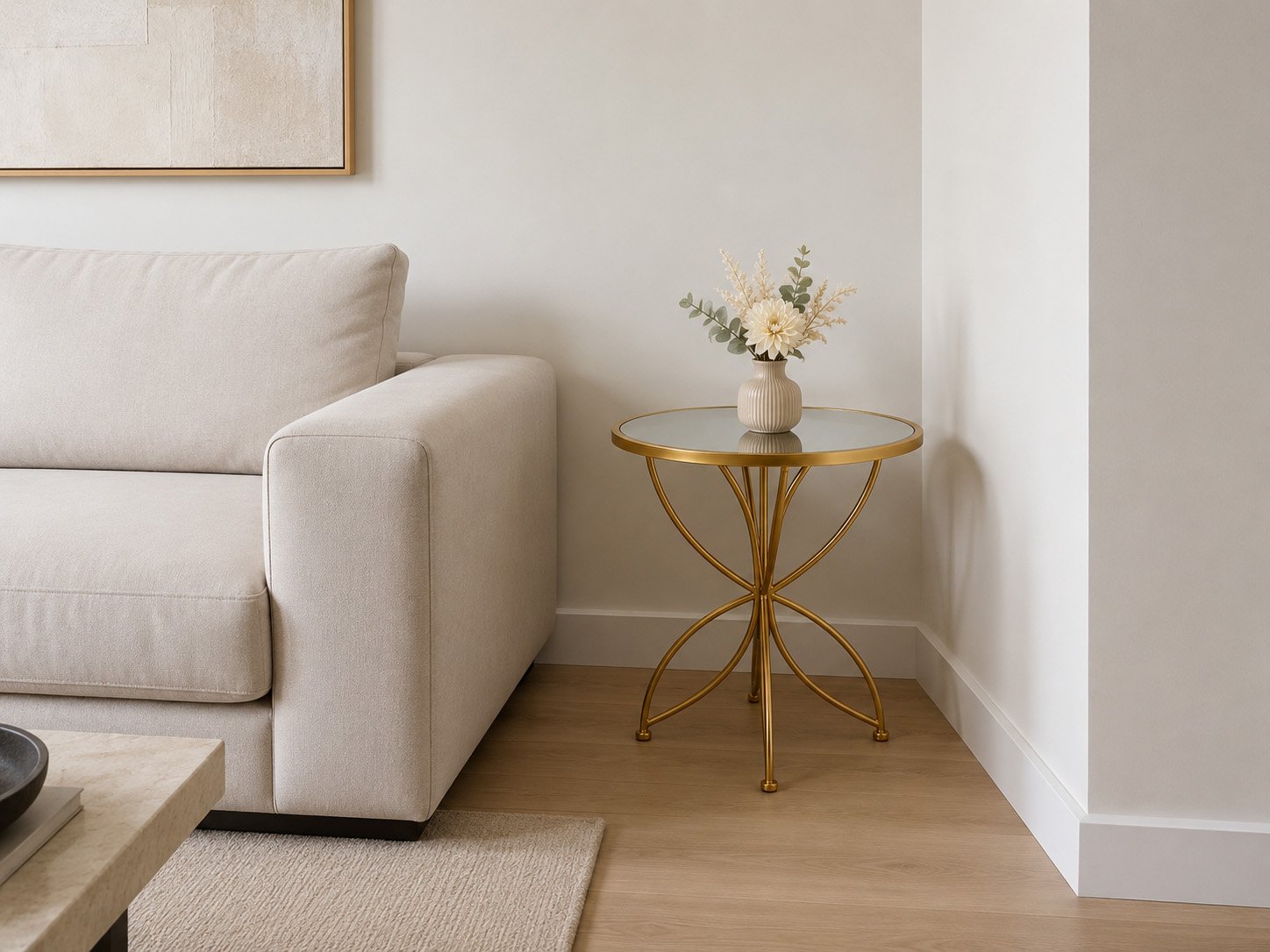 Luxury Cornet gold accent table with tempered mirror glass top and butterfly-inspired metal base for modern living rooms and bedrooms.