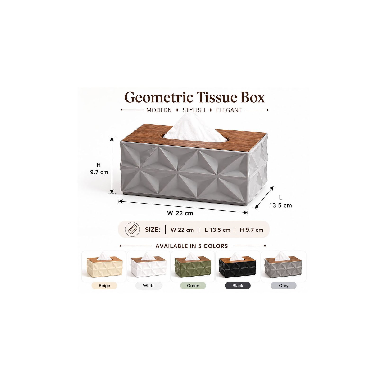 Geometric Tissue Box Cover Wooden Lid