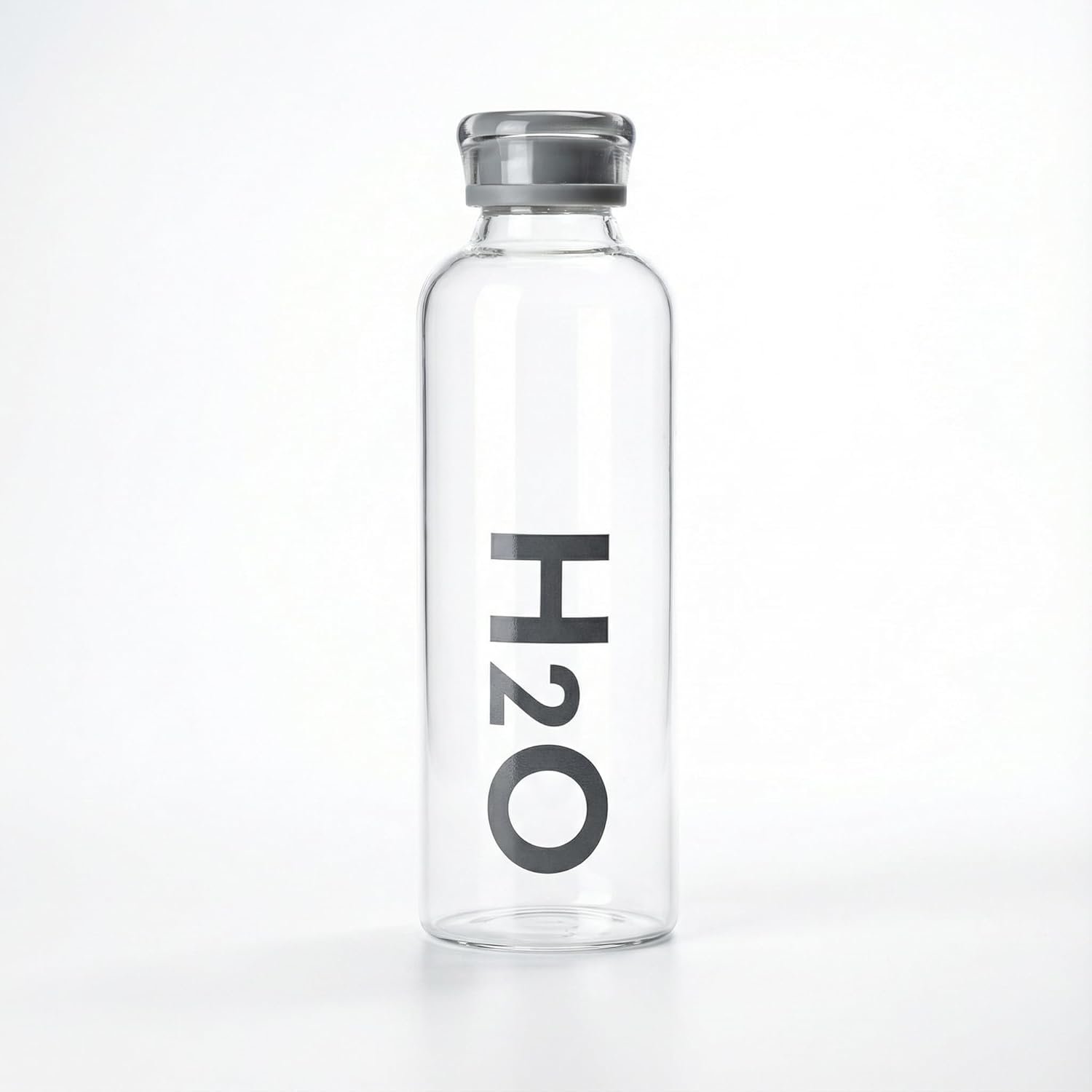 1000ml leak proof H2O decorated glass water bottle with premium reusable design on white background