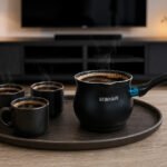 Black Reinhaus 600ml marble interior Turkish coffee pot with cool handle