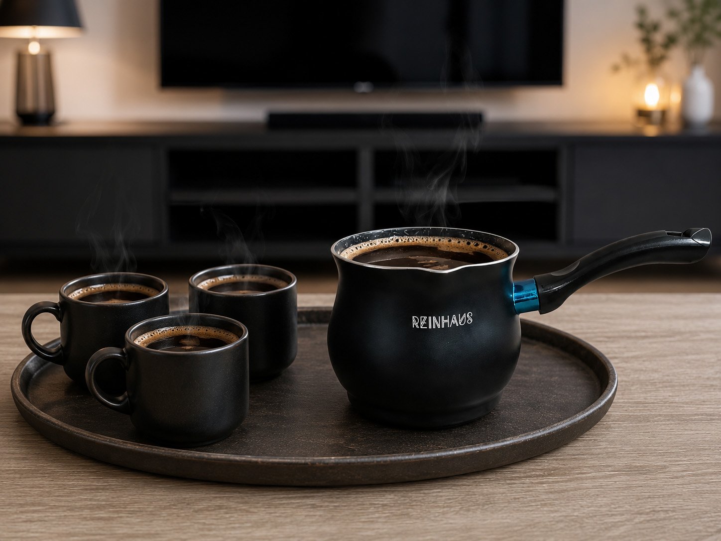 Black Reinhaus 600ml marble interior Turkish coffee pot with cool handle