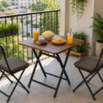 folding wooden square table with metal legs for camping, picnic, dining and balcony use in Lebanon