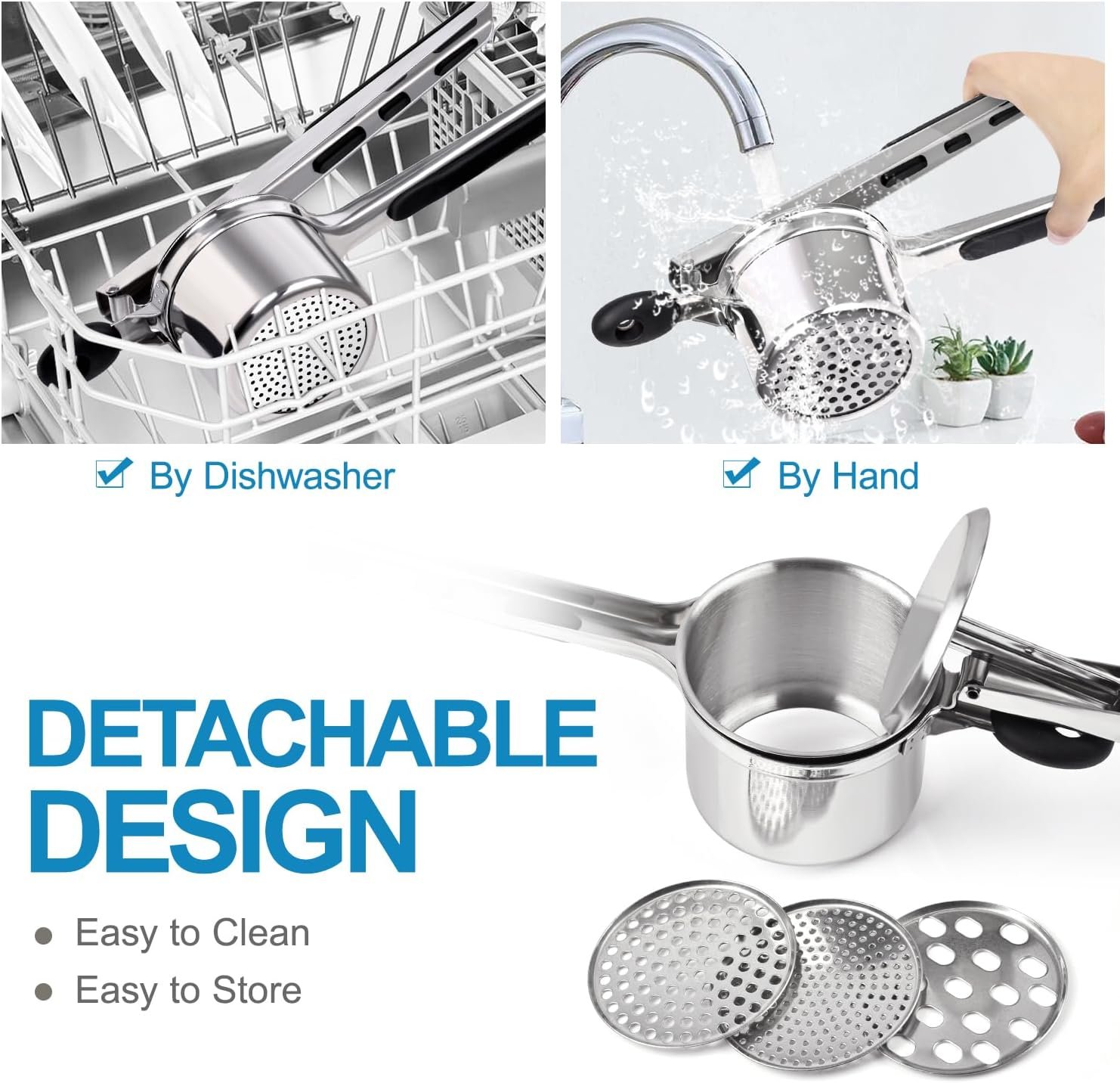 Stainless Steel Potato Ricer with 3 Discs