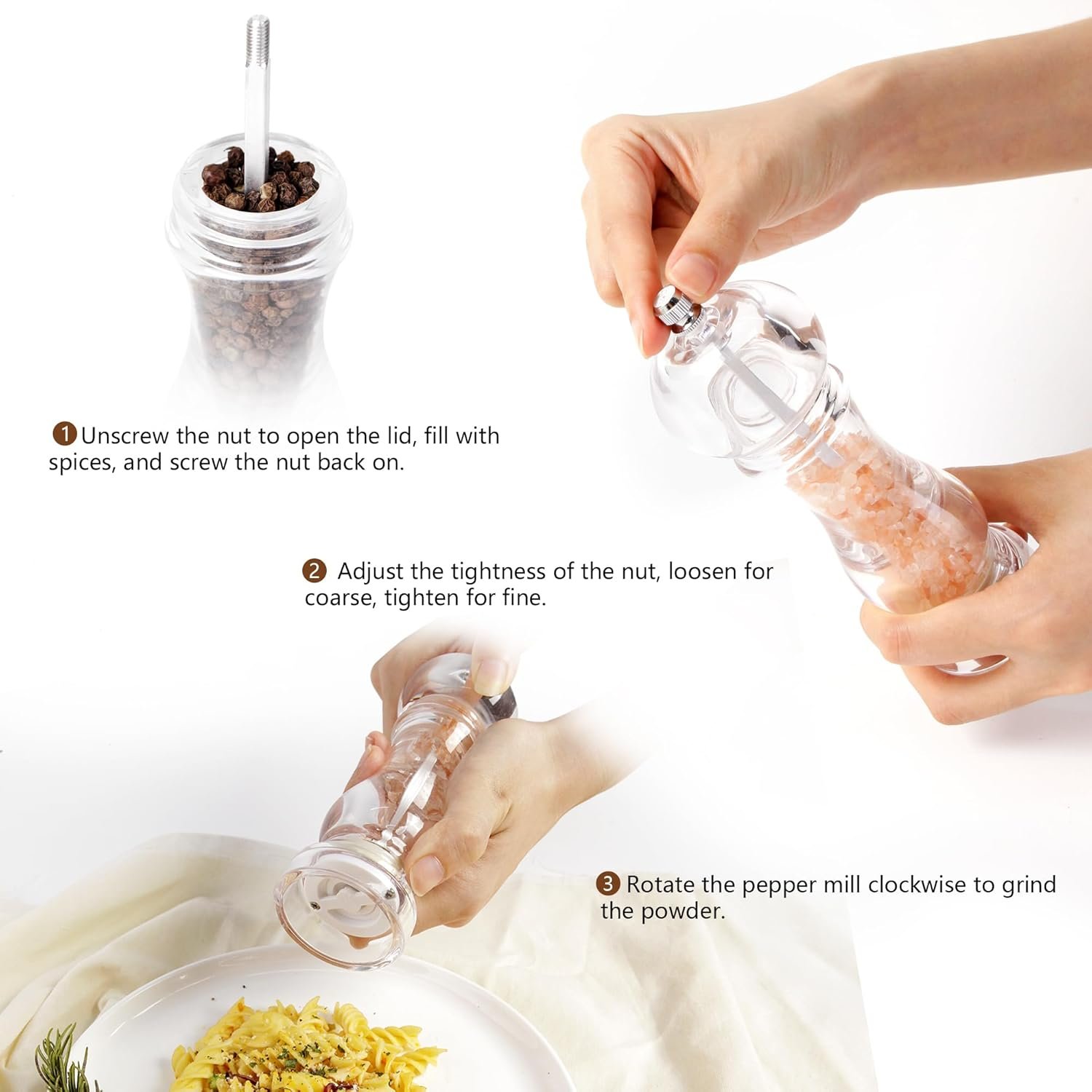 Acrylic Salt Pepper Spice Grinder Transparent