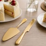 Dosthoff Platinum gold stainless-steel cake serving set with serrated knife and cake server in elegant luxury finish