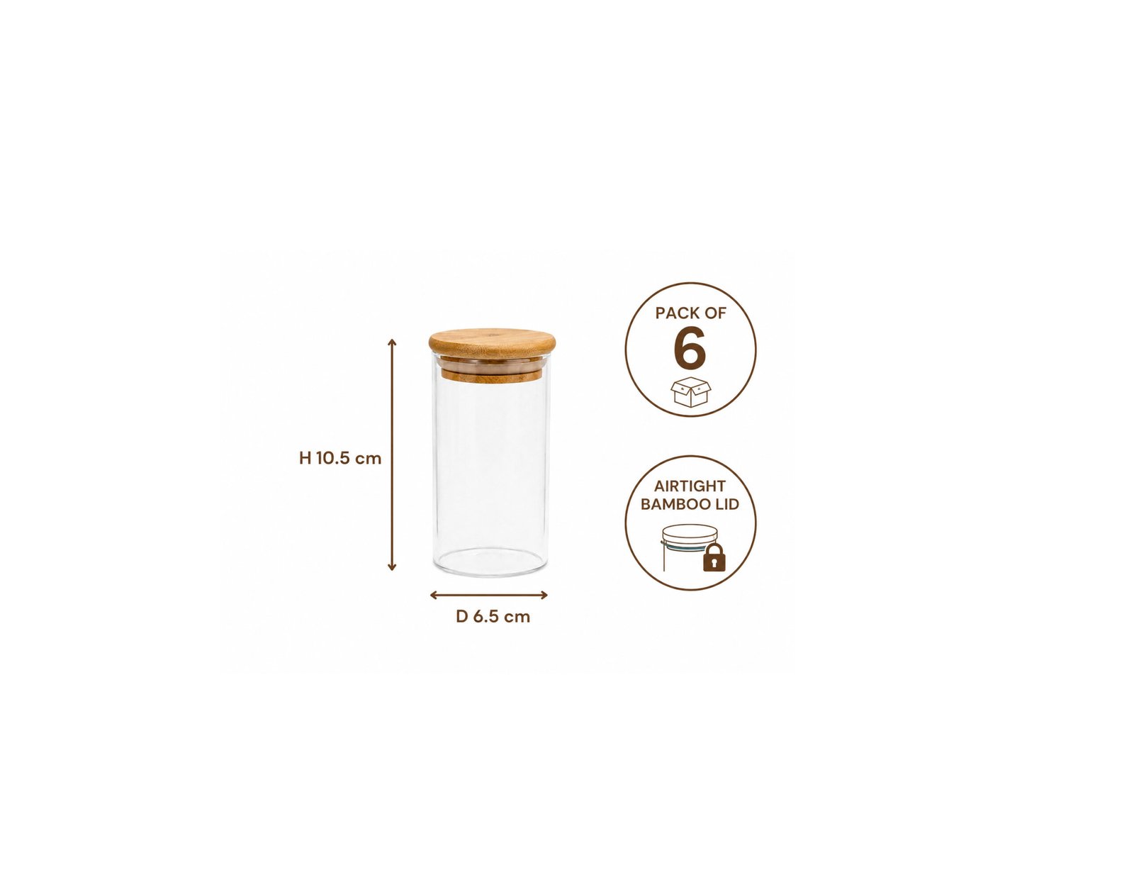 6 pcs Glass Spice Jars with Airtight Bamboo Lids