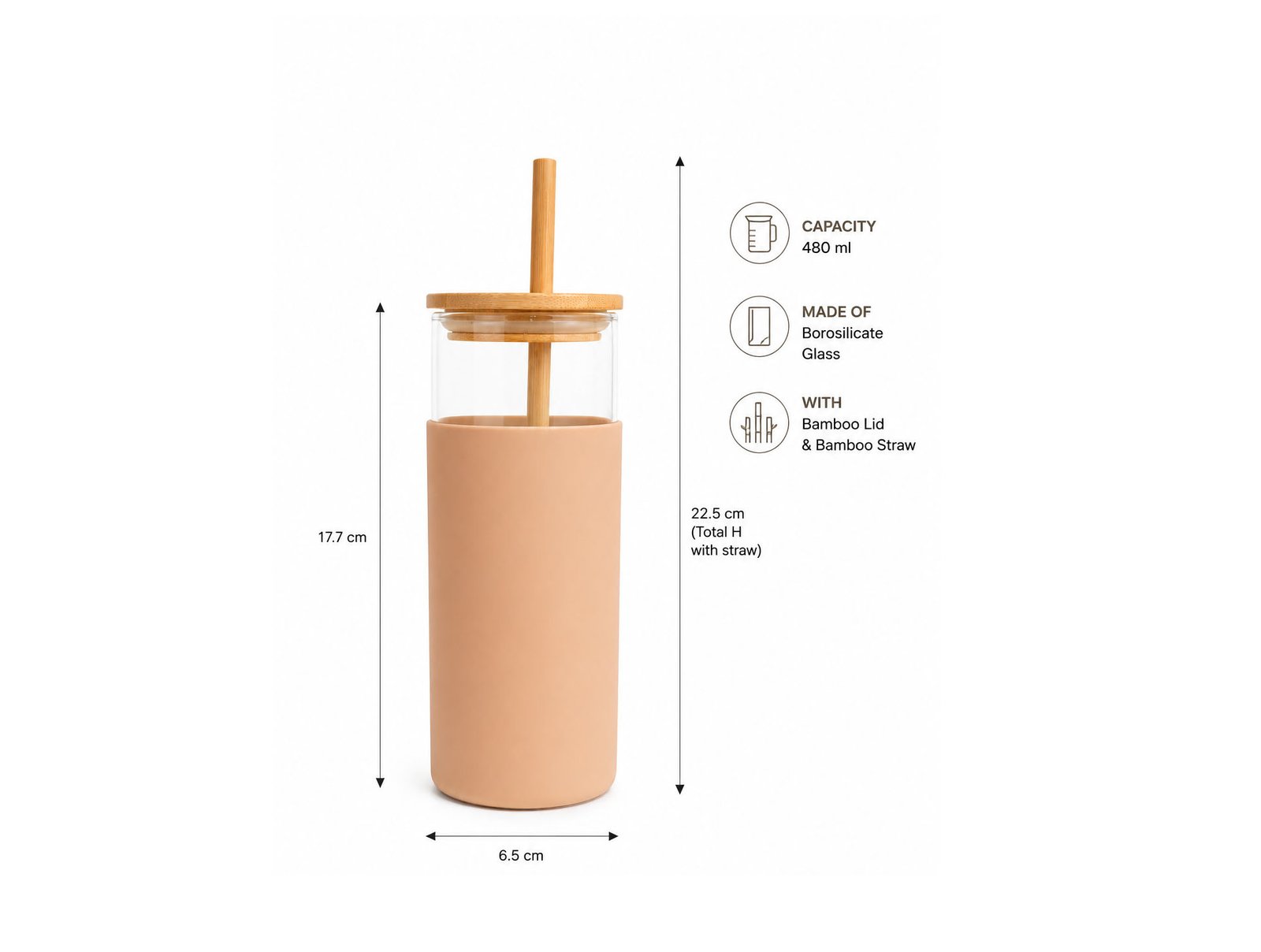 borosilicate glass tumbler with silicone sleeve bamboo lid and bamboo straw 480ml leak-proof reusable drink cup for hot and cold beverages in Lebanon