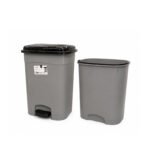 plastic pedal dustbin with black lid and removable inner bucket with handle for kitchen and home use.