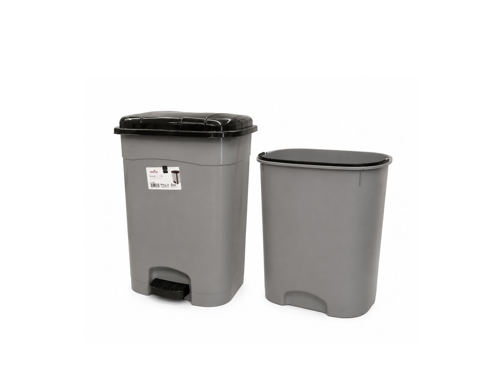 plastic pedal dustbin with black lid and removable inner bucket with handle for kitchen and home use.