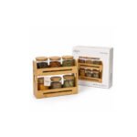 bamboo spice rack organizer with 6 airtight clear glass jars for kitchen spices and dry food storage