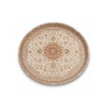 round serving tray with Persian rug pattern design made from durable plastic, size 35.5 cm diameter.