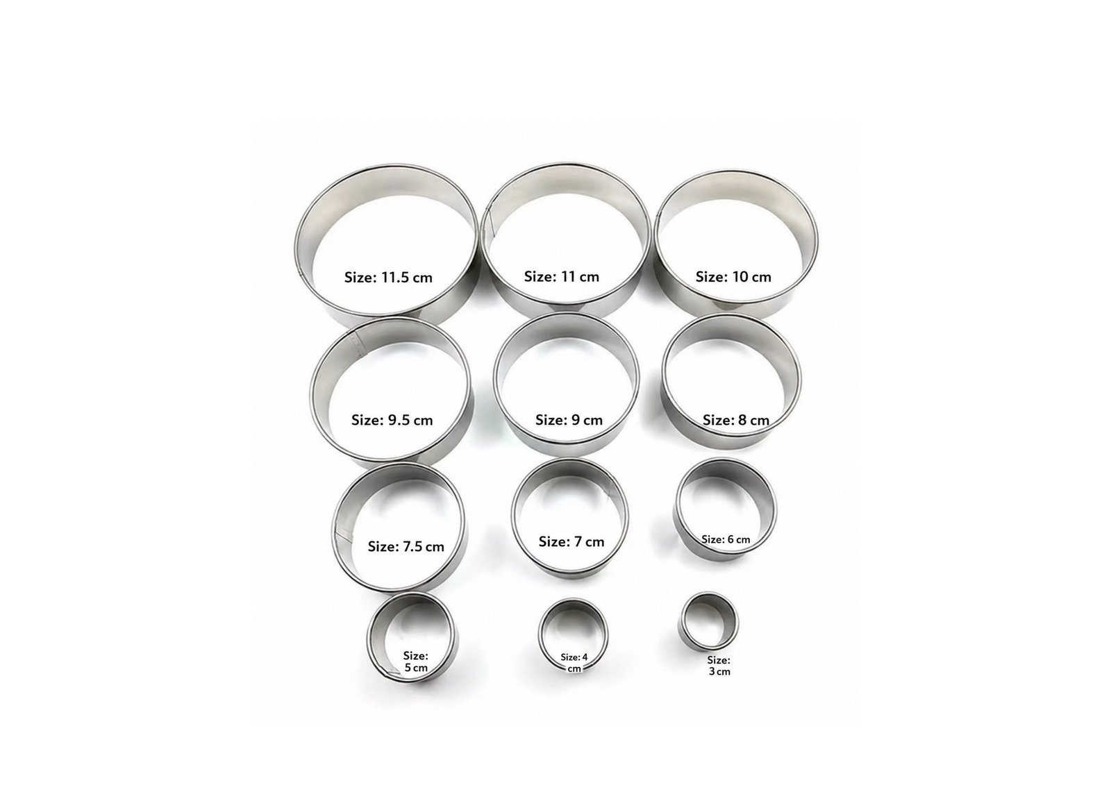 12-piece stainless steel round cookie cutter set with multiple baking sizes for cookies biscuits fondant and pastry making in Lebanon