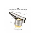 Heavy-duty stainless steel potato ricer with ergonomic handles for smooth mashed potatoes and vegetable purees.