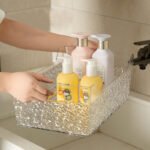 crystal plexi multi-purpose storage basket with handles for kitchen and home organization