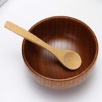Pack of 6 natural bamboo spice spoons for honey, tea, spices, and kitchen serving use on white background.