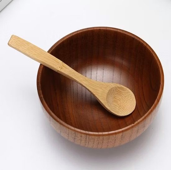 Pack of 6 natural bamboo spice spoons for honey, tea, spices, and kitchen serving use on white background.