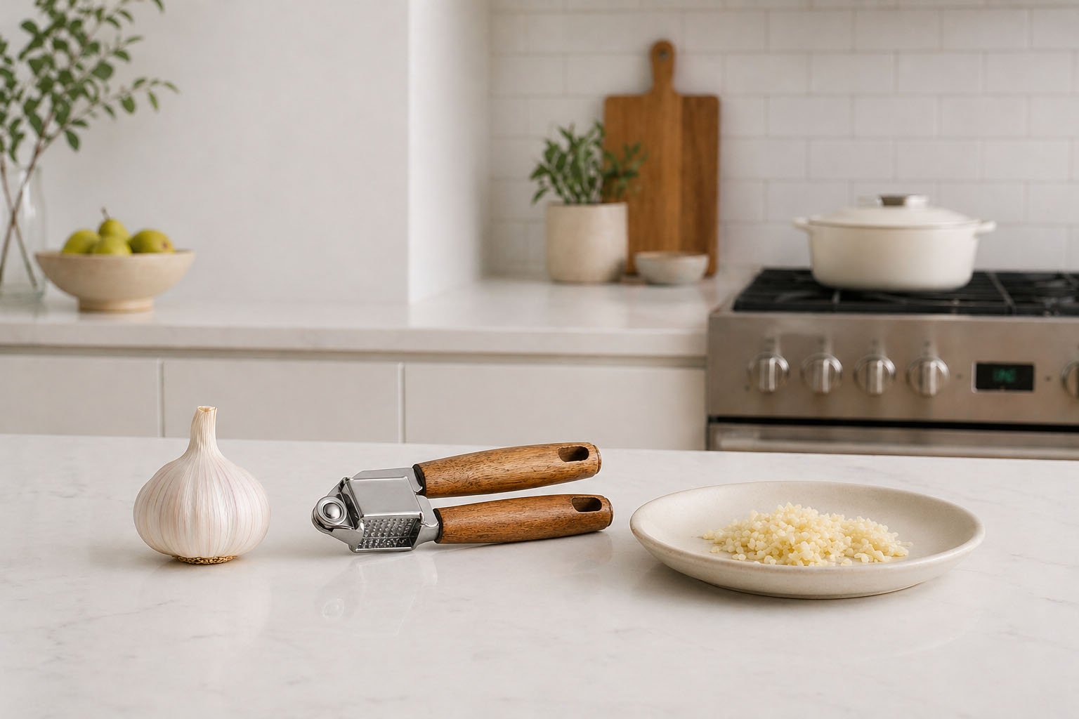 Garlic Presser Wood Handle Stainless Steel