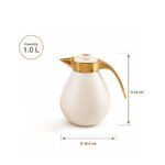 golden pear-shaped thermos 1L for Arabic coffee and tea with elegant handle design on white background