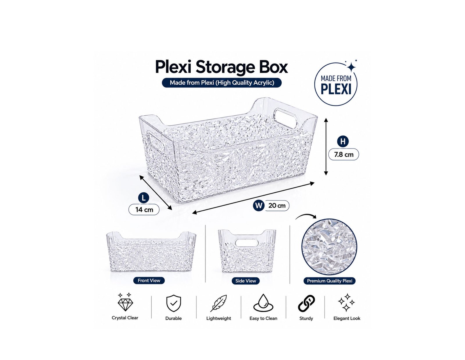 crystal plexi multi-purpose storage basket with handles for kitchen and home organization