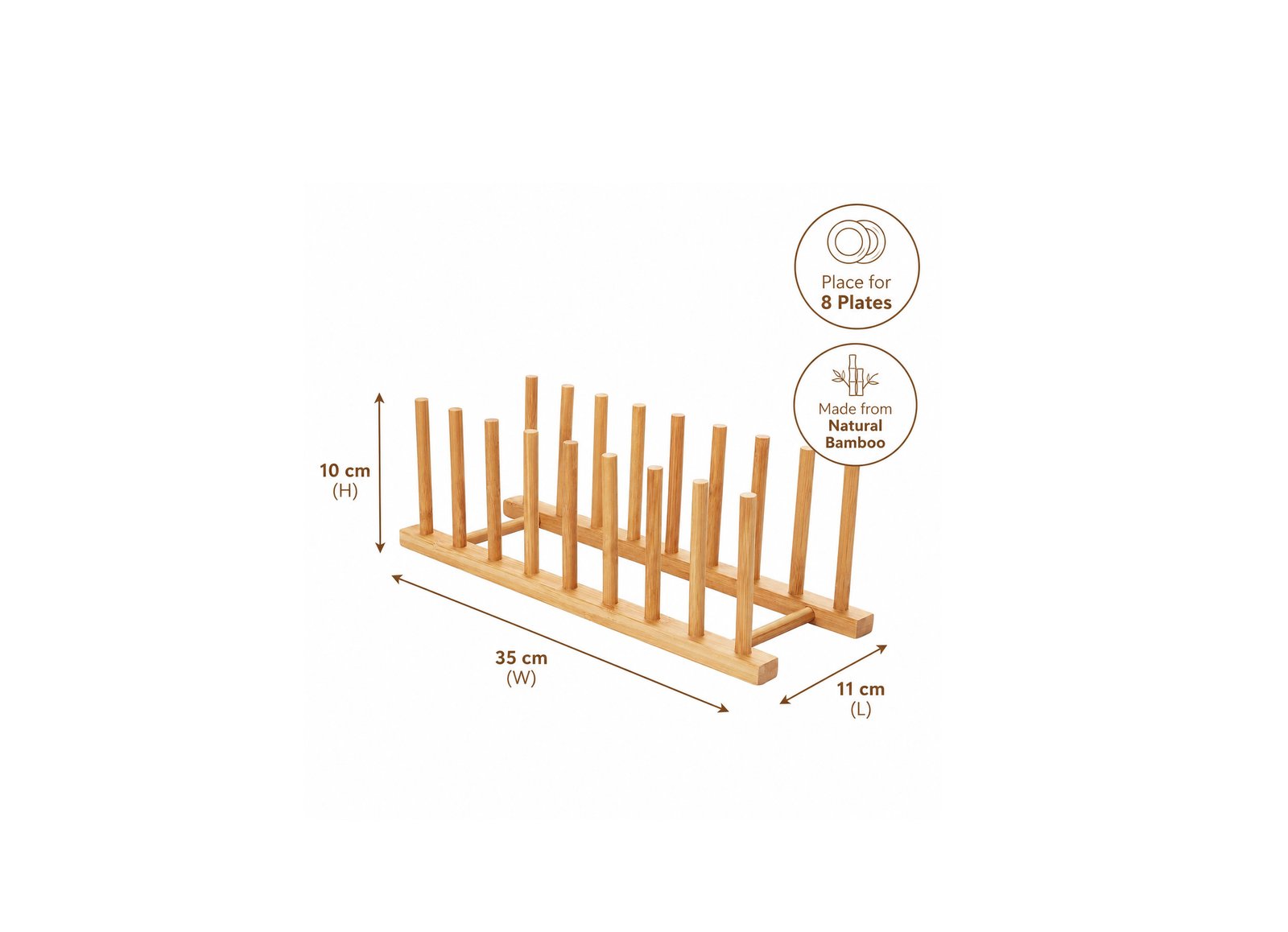 Natural bamboo kitchen plate rack holder organizer for plates cups bowls and pot lids