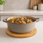 Natural bamboo round heat resistant trivet 18 cm for hot pots, pans, casseroles, and teapots on kitchen tables and countertops