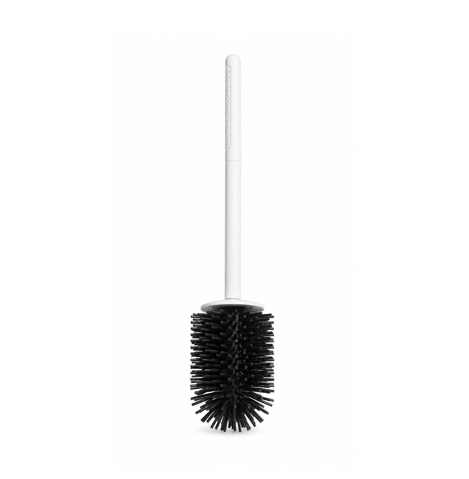 toilet brush set with black silicone bristles and compact holder for bathroom cleaning