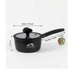ceramic non-stick saucepan with glass lid and induction base on white background