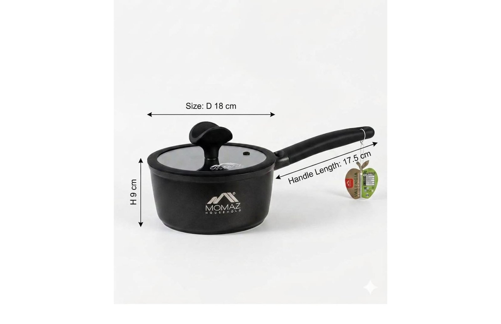 ceramic non-stick saucepan with glass lid and induction base on white background