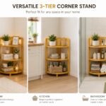 3 tier corner shelf stand for plants, books, storage, and home décor.