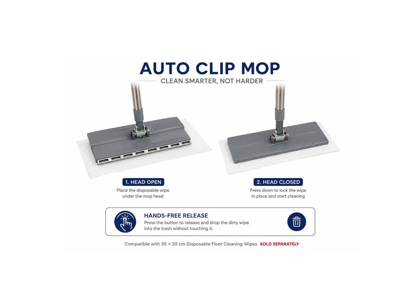 Auto Clip Flat Mop With Hands Free Release