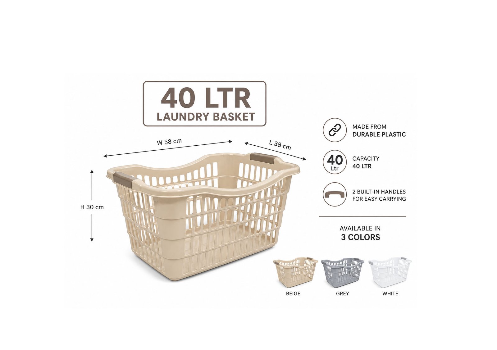 Vented Plastic Laundry Basket with Handles