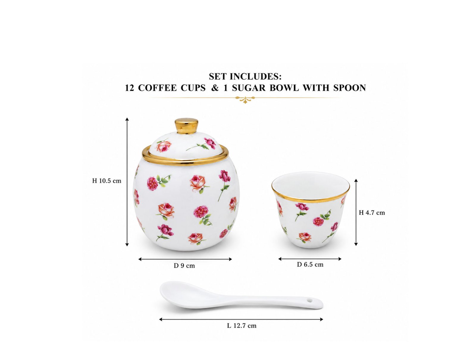 Coffee Serving Set 13 Pcs Rose Pattern Ceramic