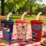 plastic cup with built-in straw, lid, and straw cover, 400ml capacity, available in shark, elephant, and sport car designs.