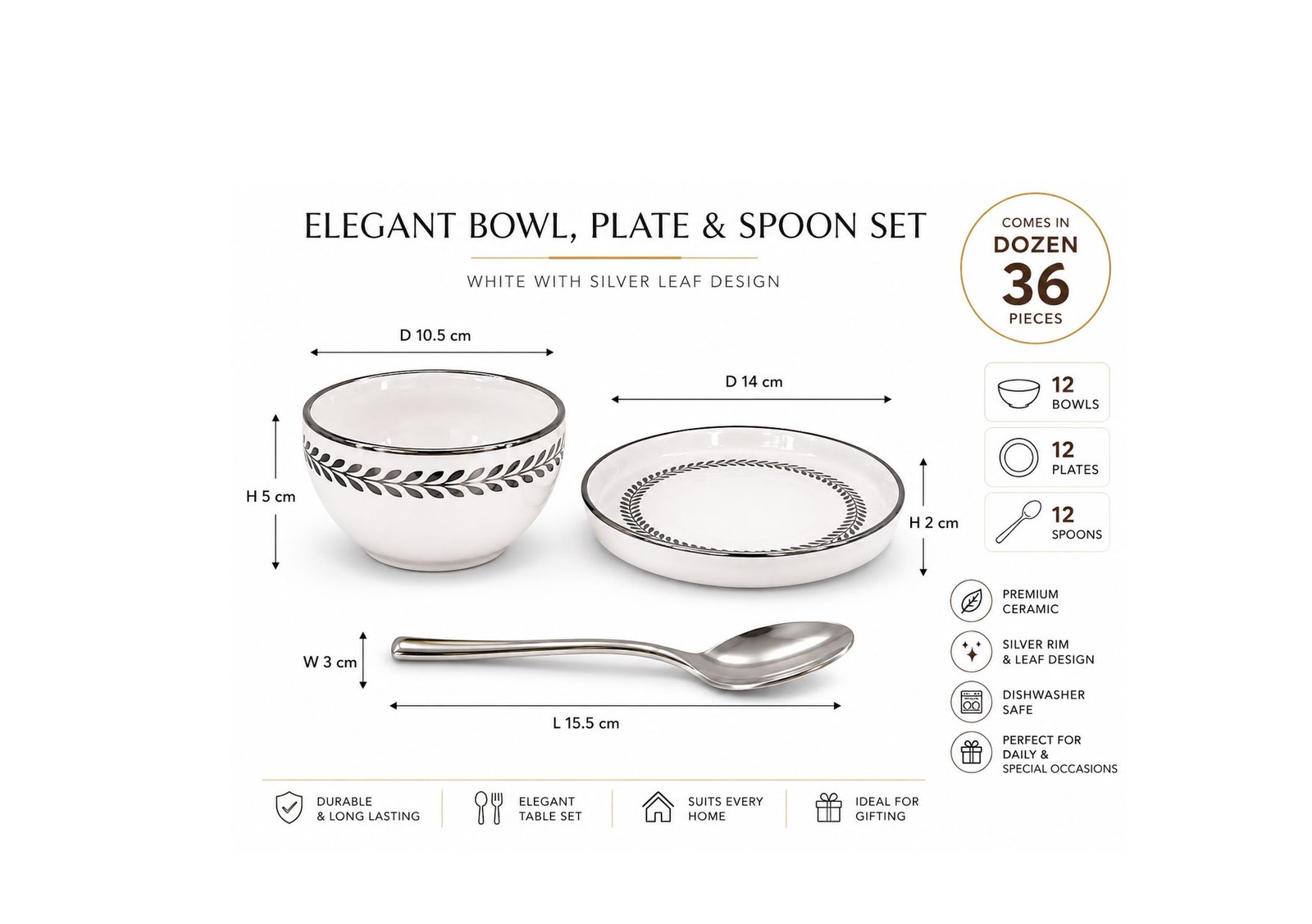 Dessert Cups With Plates And Spoons Set Of 12