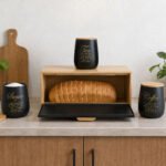 Bread Bin And Canister Set 4 PCS Metal With Wood Lid Homedash