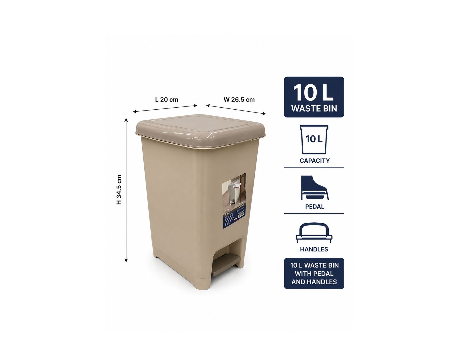 pedal waste bin with handles in grey and brown, ideal for bathrooms, bedrooms, offices, and under desk spaces.