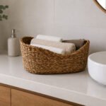 Decorative Oval Straw Basket 32cm Natural Woven Storage Tray