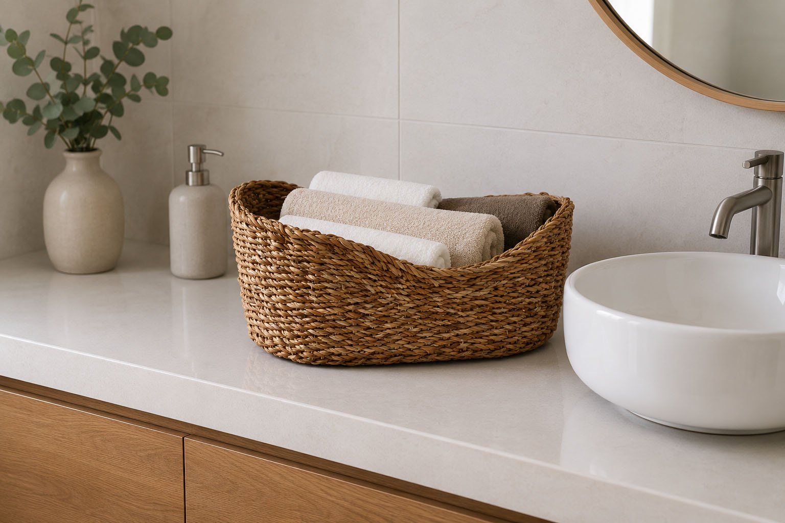 Decorative Oval Straw Basket 32cm Natural Woven Storage Tray