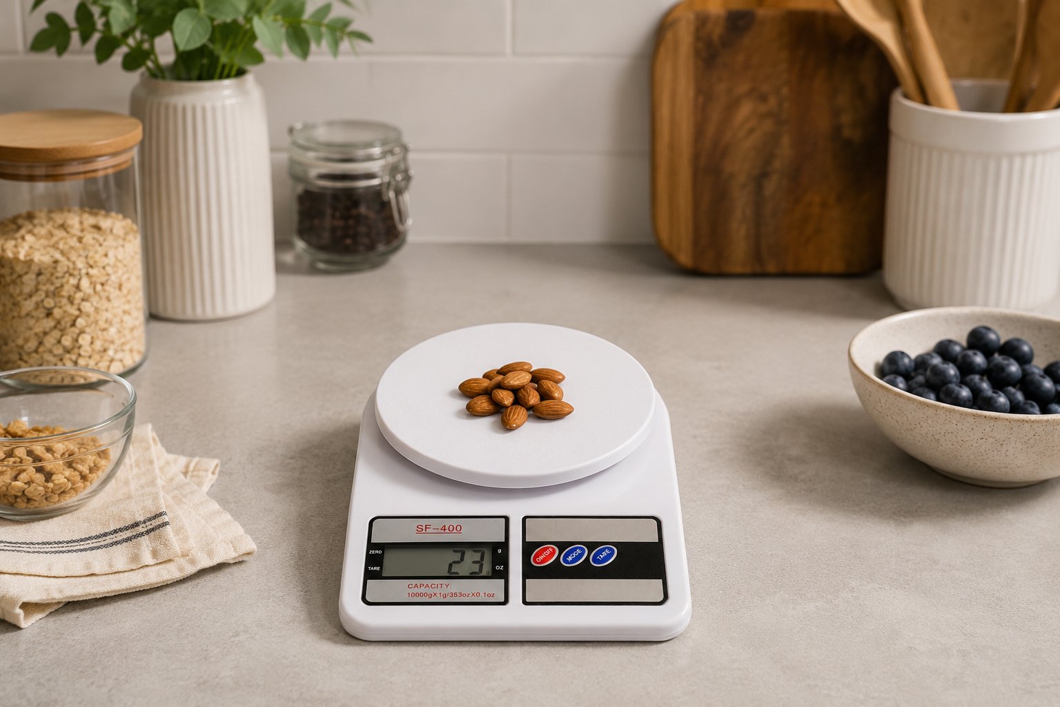 SF-400 digital food weighing scale with LCD display, tare function, and 10kg capacit