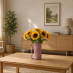 glazed ceramic vase with decorative wavy handles measuring 17 cm diameter and 26 cm height.