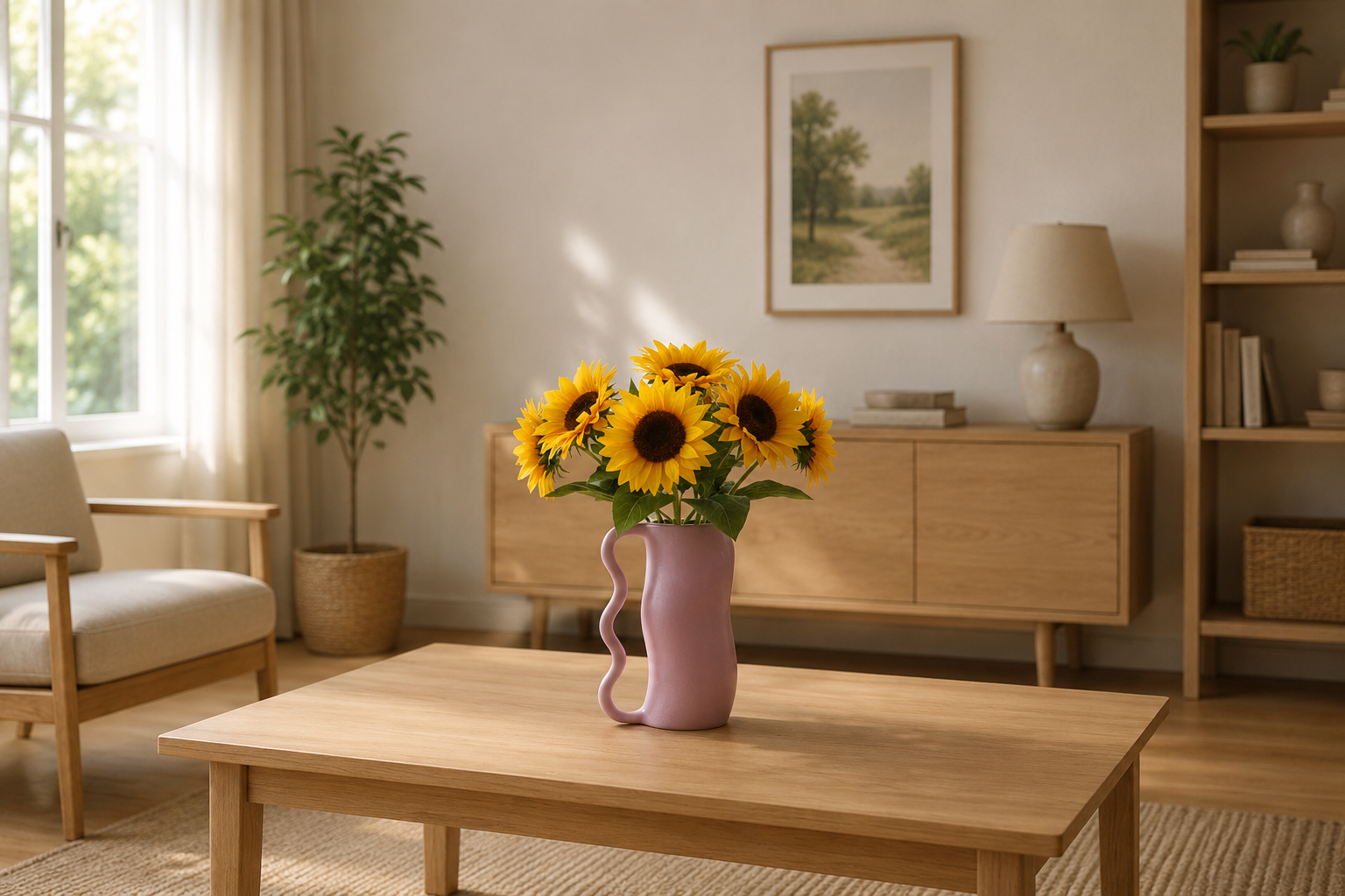 glazed ceramic vase with decorative wavy handles measuring 17 cm diameter and 26 cm height.