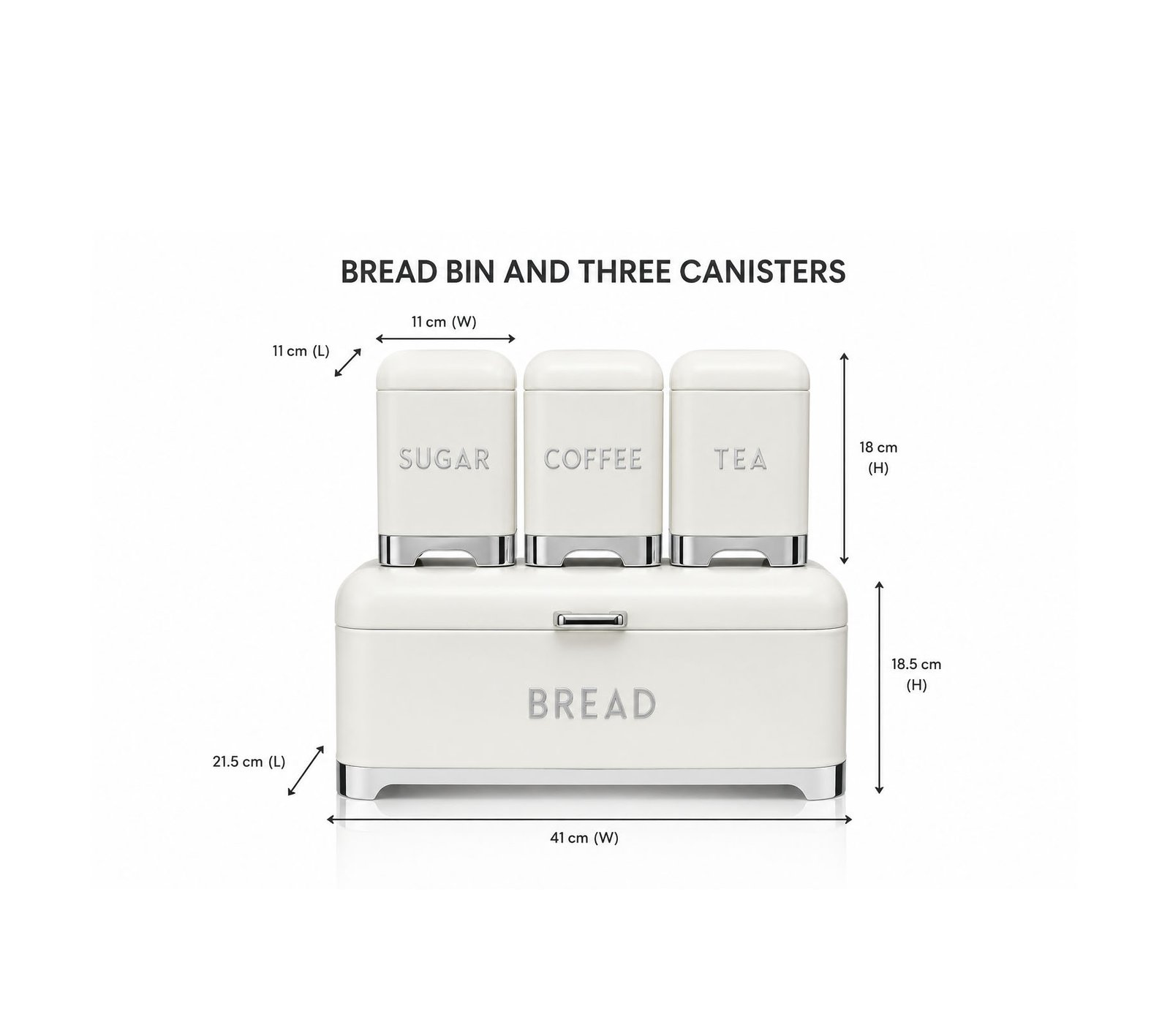 Bread Bin And Canister Set 4 PCS Metal Cream Kitchen Storage