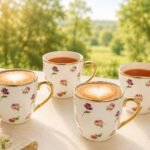Ceramic Mug Set 6 PCS with Gold Handle
