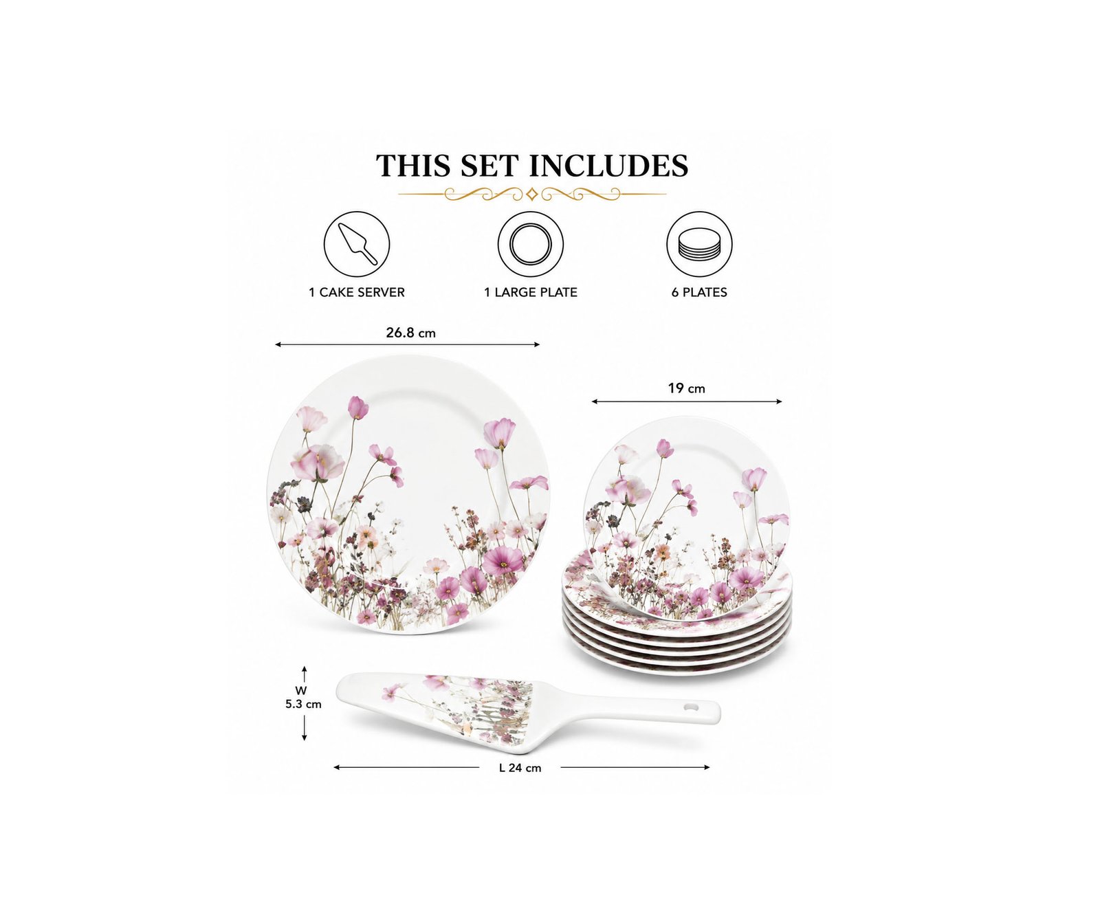 Spring Flower Ceramic Cake Serving Set 8 PCS