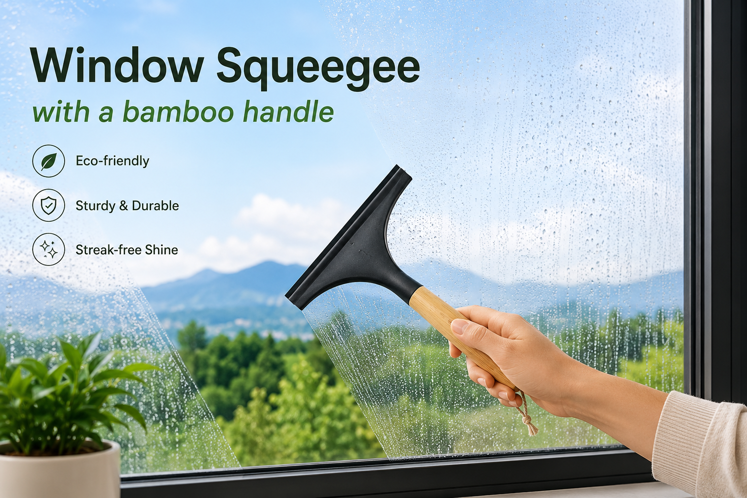 Window Squeegee with Sustainable Bamboo Handle